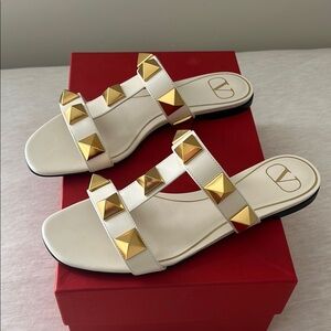Valentino White and Gold Studded Sandals
